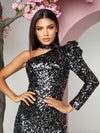 ANDREA SEQUIN MINI DRESS SILVER BLACK