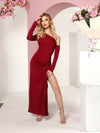 PRISCILLIA ONE SHOULDER MAXI DRESS BURGUNDY