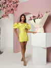 MADELYN RUFFLE OFF SHOULDER DRESS GOLD YELLOW