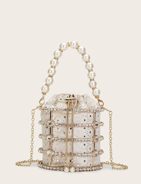 SHE IS A DIVA RHINESTONE PEARLS BAG