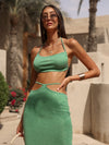 THALIA WAIST CUT-OUT GREEN TWO PIECE SET