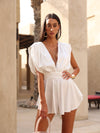 MEDEA SILK FEEL GLAM JUMPSUIT MINI DRESS WHITE