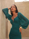 ZARAH PUFF SLEEVE MINI DRESS EMERALD GREEN