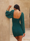 ZARAH PUFF SLEEVE MINI DRESS EMERALD GREEN